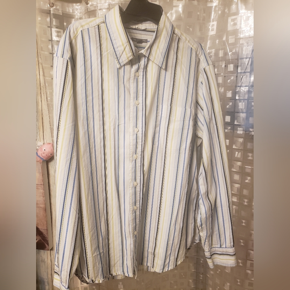 GAP Men's Striped Button Down Shirt - Blue, White, Cream